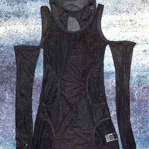 Black cutout sheer 2 in 1 dress